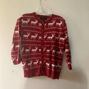 forever 21 Christmas knitted short sleeve sweater red w white reindeers buttons